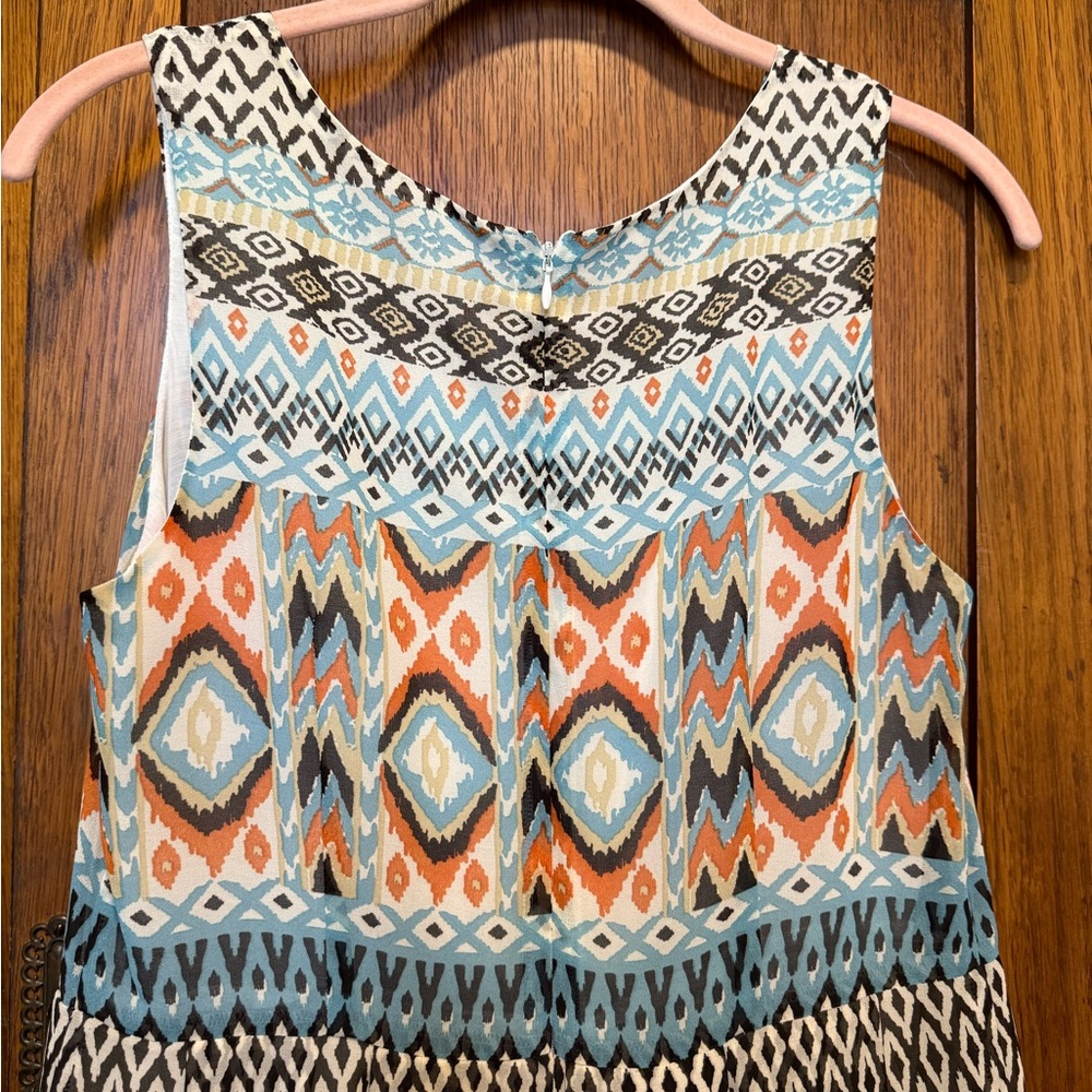 Hem & Thread Sleeveless Dress with Blue and Orange Geometric Design - Picture 4 of 8